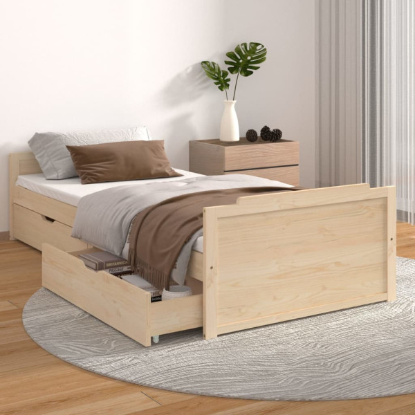 Estructura de cama con cajones madera maciza de pino 90x200 cm D