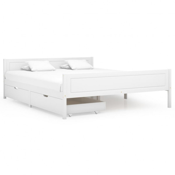 Estructura de cama con 2 cajones madera pino blanco 160x200 cm D