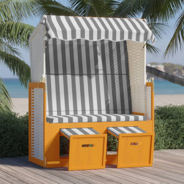 Cadeira de praia Strandkorb dossel madeira de vime sintético branco cinza D