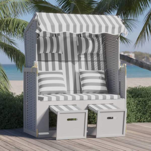 Cadeira Strandkorb com almofadas em madeira de vime sintético cinza branco D