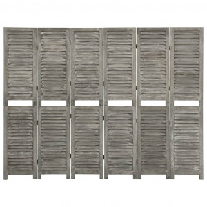 Biombo de 6 paneles de madera maciza gris 214x166 cm D