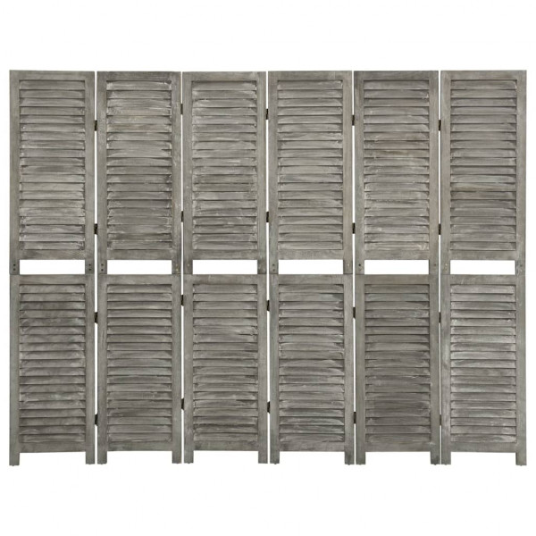 Biombo de 6 paneles de madera maciza gris 214x166 cm D
