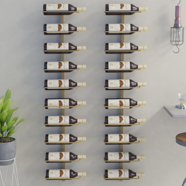 Botellero de pared para 10 botellas 2 unidades metal dorado