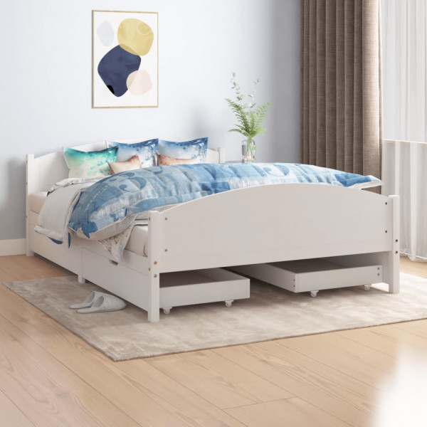 Estructura de cama con 2 cajones madera pino blanca 160x200 cm Estructura de cama con 2 cajones madera pino blanca 160x200 cm D