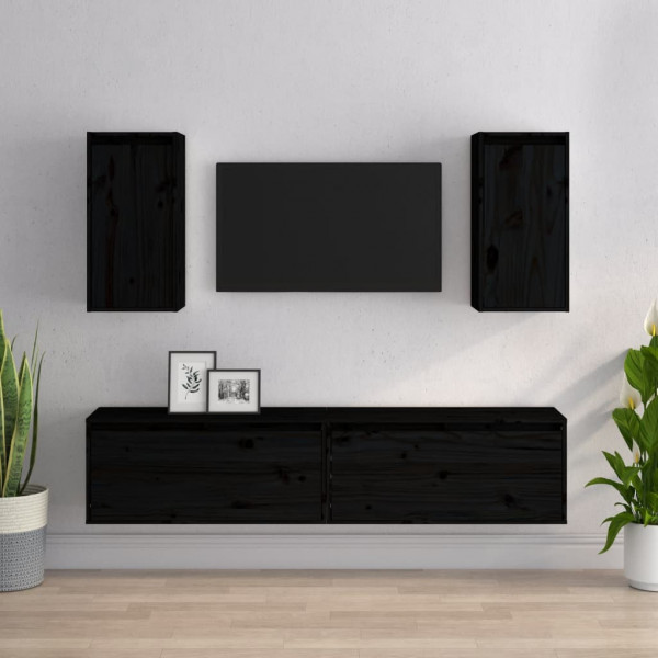 Móveis de TV 4 peças em madeira maciça de pinho preto D