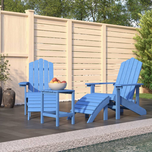 Cadeiras de jardim Adirondack, banquinho e mesa HDPE água-marinha D