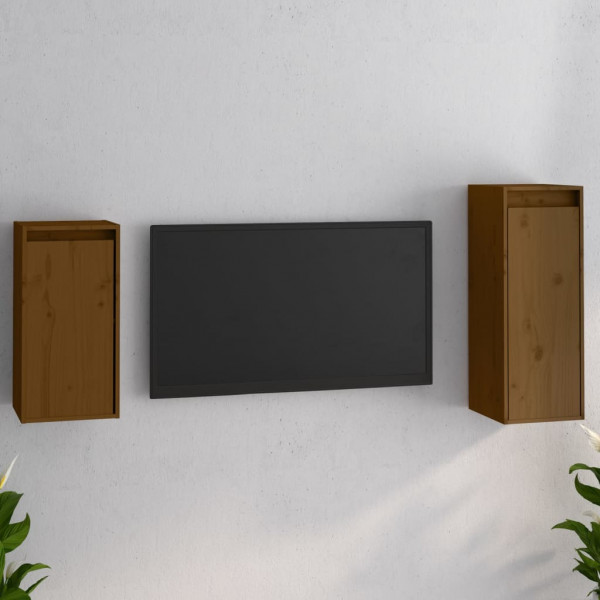 Muebles para TV 2 piezas madera maciza de pino marrón miel D