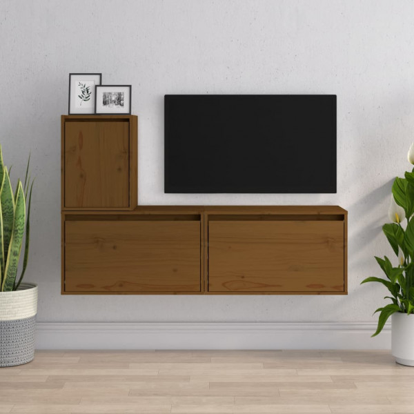 Móveis de TV 3 peças em madeira maciça de pinho castanho mel D