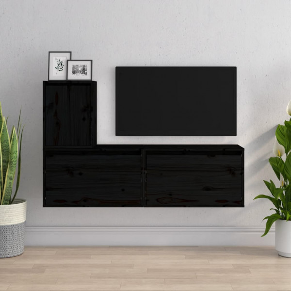 Móveis de TV 3 peças em madeira maciça de pinho preto D