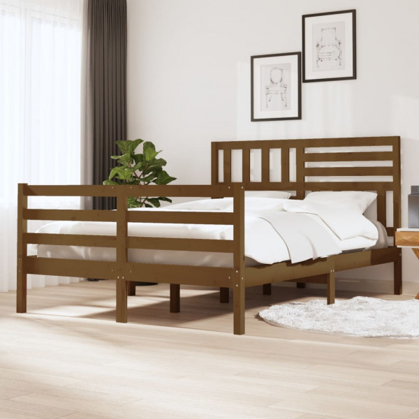 Estrutura de cama em madeira maciça castanho mel 160x200 cm D