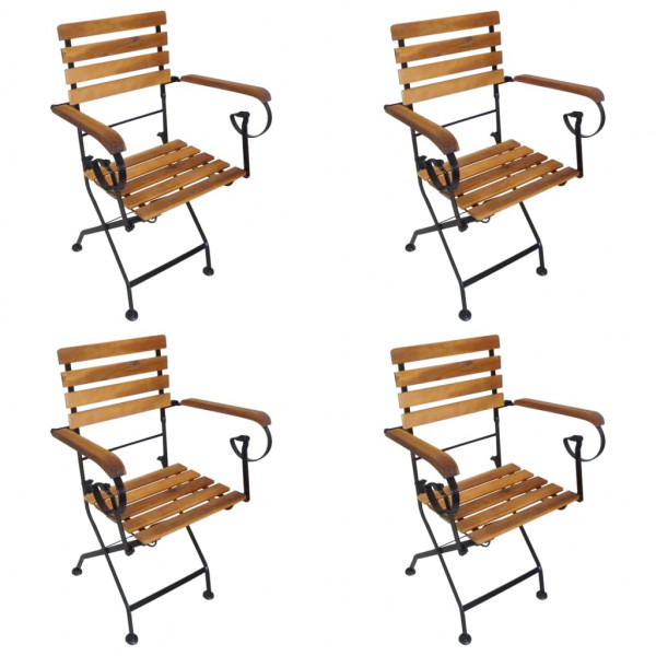 Cadeiras de jardim dobráveis 4 unidades em madeira de acácia maciça e aço D