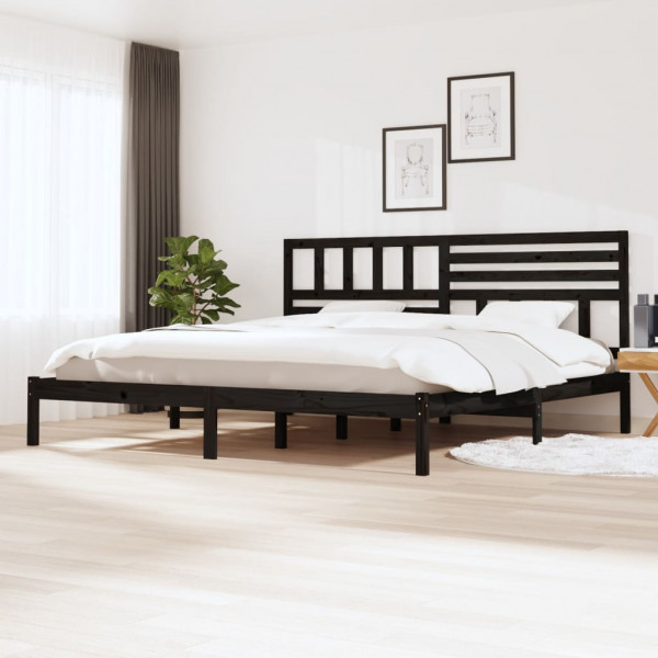 Estructura de cama de madera maciza de pino negra 200x200 cm D