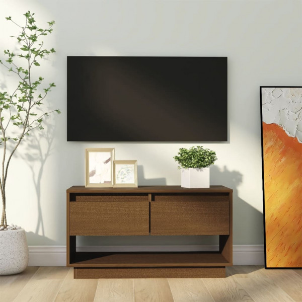 Mobiliário de TV madeira maciça de pinho marrom mel 74x34x40 cm D