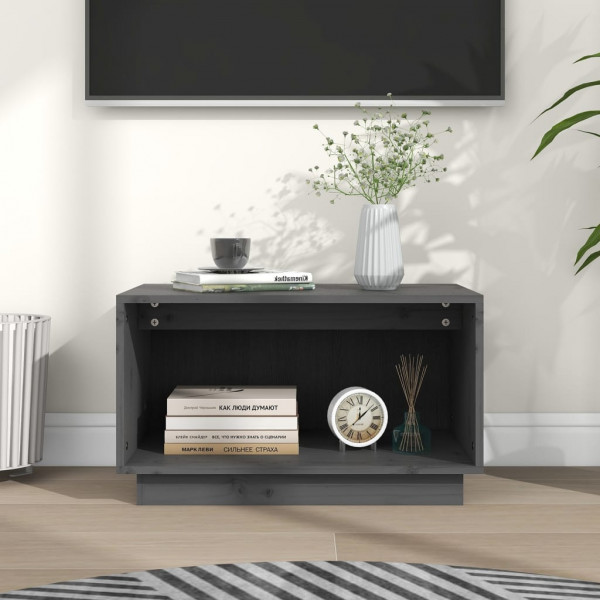 Mueble de TV de madera maciza de pino gris 60x35x35 cm D