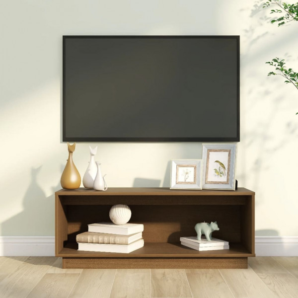 Móvel TV em madeira maciça de pinho castanho mel 90x35x35 cm D
