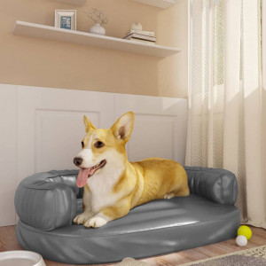 Cama para cachorro em espuma de couro sintético cinza 75x53 cm D