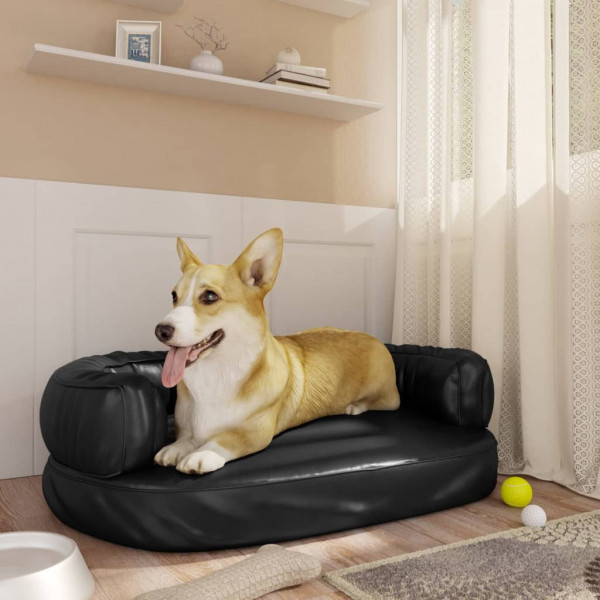 Cama para cachorro em espuma de couro sintético preto 60x42 cm D