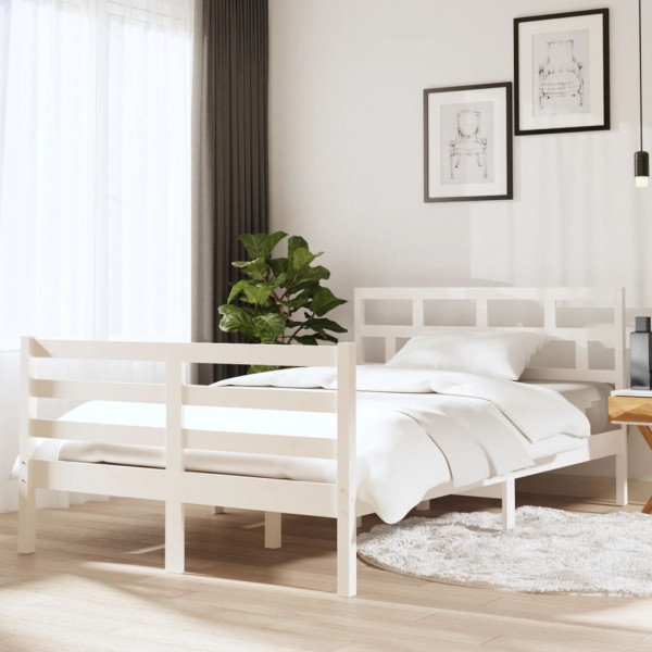 Estructura de cama doble de madera maciza blanco 135x190 cm D