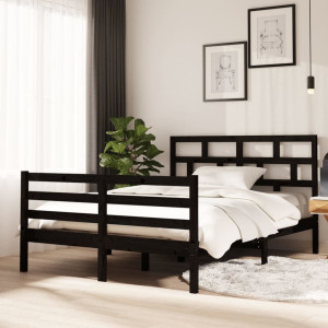 Estructura de cama doble de madera maciza negro 4FT6 135x190 cm D