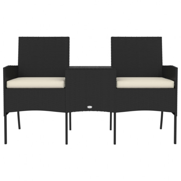 Sofá de jardín de 2 plazas con mesita ratán sintético negro