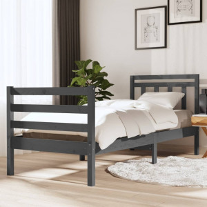 Estructura de cama de madera maciza gris 90x200 cm D