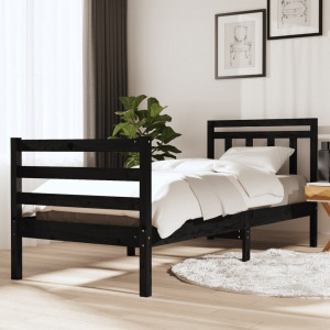Estructura de cama de madera maciza negra 90x200 cm D