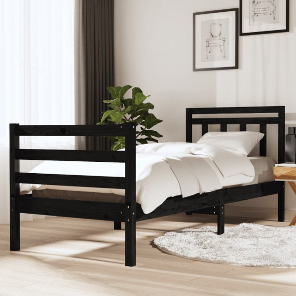 Estrutura de cama em madeira maciça preta 90x200 cm D