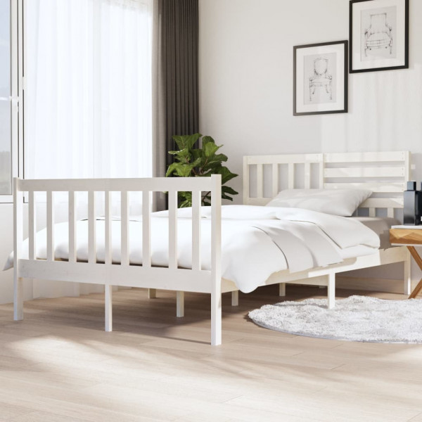 Estrutura de cama de casamento madeira maciça branca 135x190 cm D