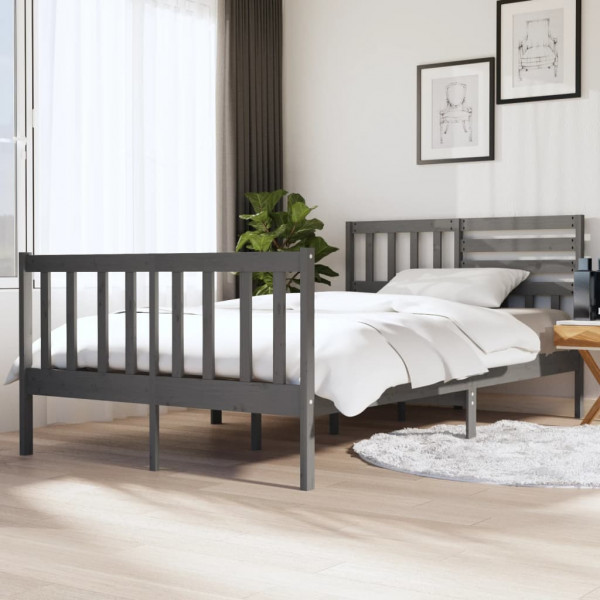 Estrutura de cama de casal em madeira maciça cinza 135x190 cm D