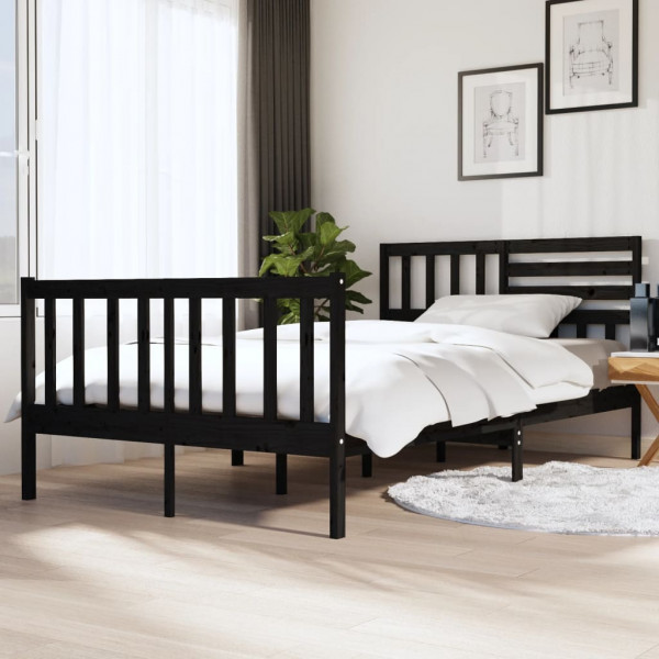 Estrutura de cama de casal em madeira maciça preta 135x190 cm D