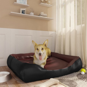 Cama para cães de couro sintético preto e marrom 80x68x23 cm D