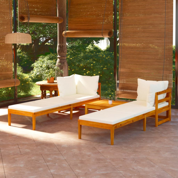 Muebles de jardín 3 pzas con cojines crema madera de acacia D