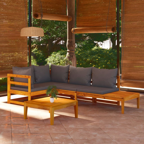 Conjunto de móveis de jardim 4 peças com almofadas em madeira de acácia cinza escuro D