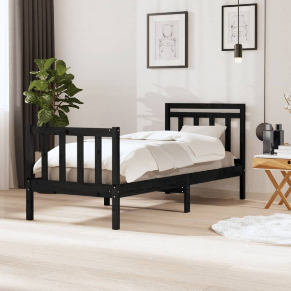 Estrutura de cama em madeira maciça preta 90x200 cm D
