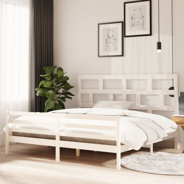Estrutura de cama em madeira maciça de pinho branco 200x200 cm D