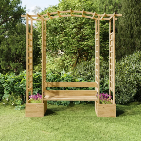 Pergola de jardim com banco e jardineiras madeira de pinho impregnada D