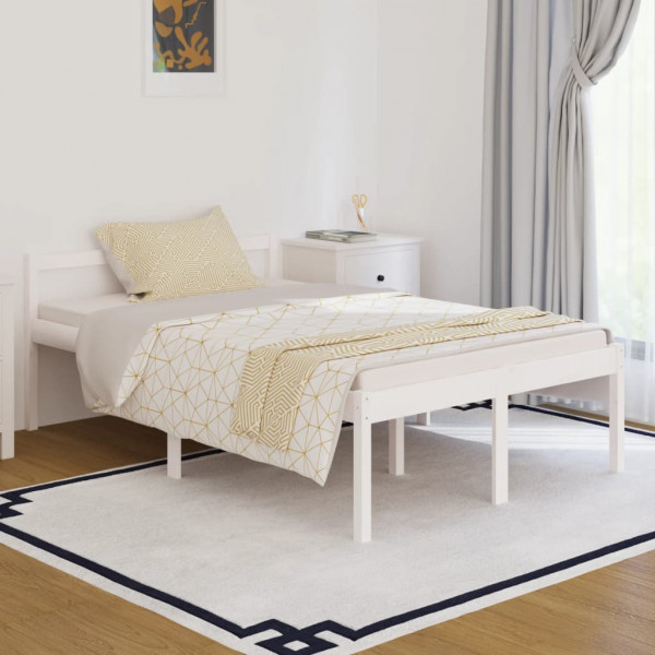 Estructura de cama madera maciza pequeña doble blanco 120x190cm D