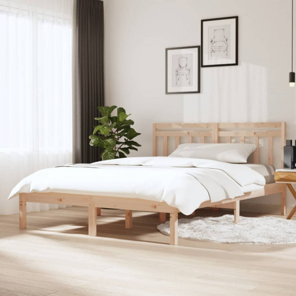 Estructura de cama de matrimonio madera maciza 120x190 cm D