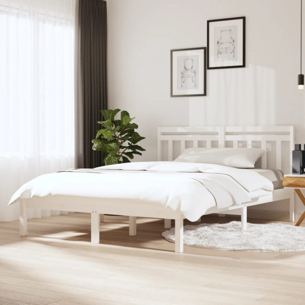 Estructura de cama doble de madera maciza blanca 120x190cm D