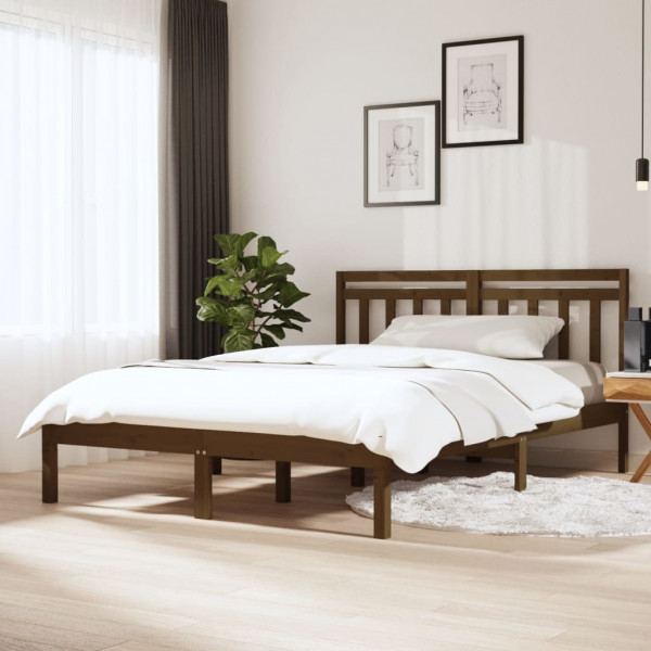 Estructura de cama matrimonial madera maciza marrón 135x190 cm D