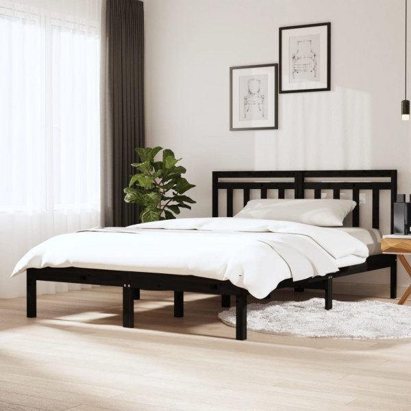 Estrutura de cama madeira maciça de pinho preto 120x200 cm D