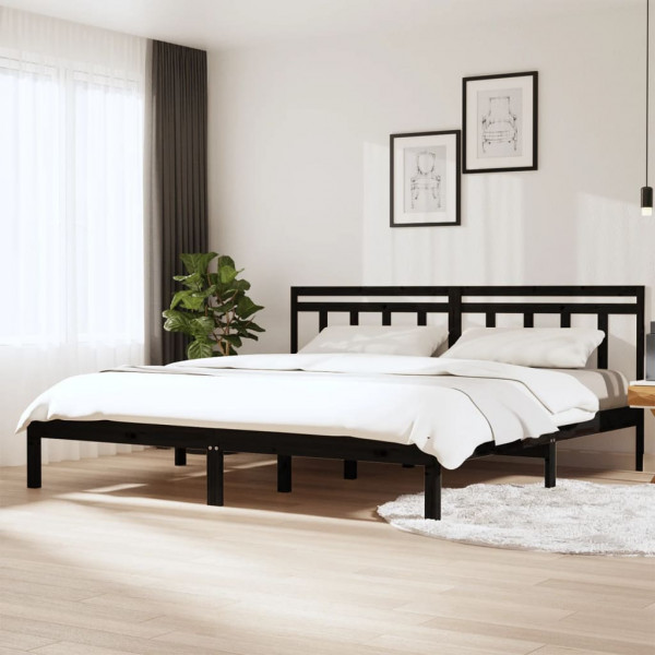 Estructura de cama de matrimonio madera maciza negro 180x200 cm D