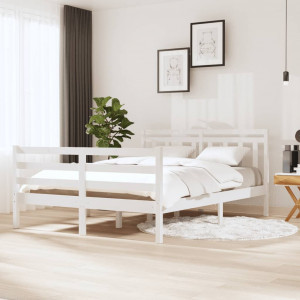 Estructura de cama doble de madera maciza blanco 135x190 cm D