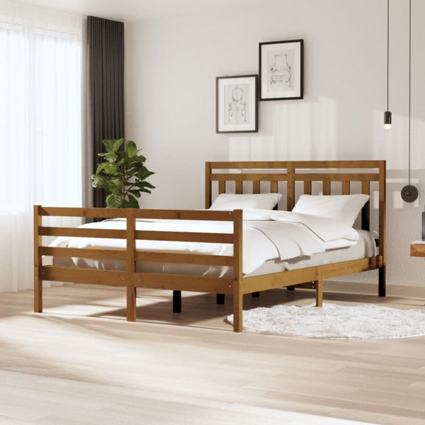 Estructura de cama madera maciza marrón miel 5FT king 150x200cm D