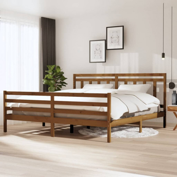 Estructura de cama madera maciza marrón miel 200x200 cm Estructura de cama madera maciza marrón miel 200x200 cm D