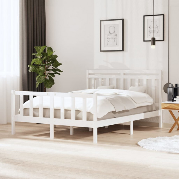 Estructura de cama de madera maciza blanco 150x200 cm Estructura de cama de madera maciza blanco 150x200 cm D