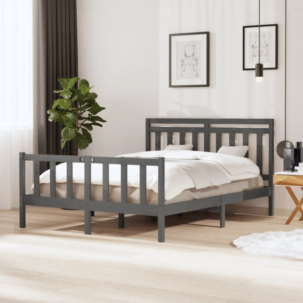 Estrutura de cama em madeira maciça cinza 150x200 cm D