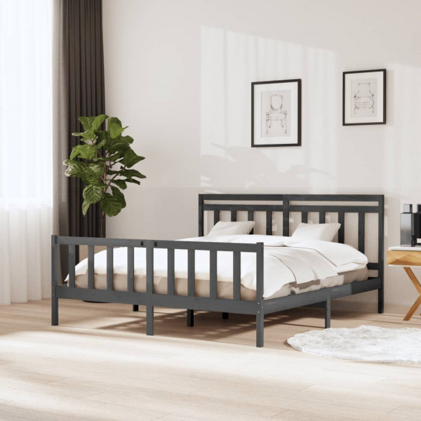 Estructura de cama de madera maciza gris 180x200 cm D