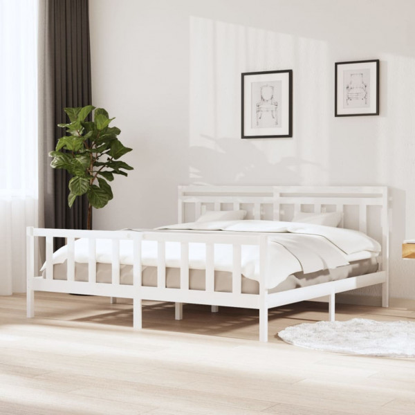 Estrutura de cama em madeira maciça branca 200x200 cm D