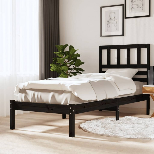 Estructura cama individual madera maciza pino negra 90x190 cm D